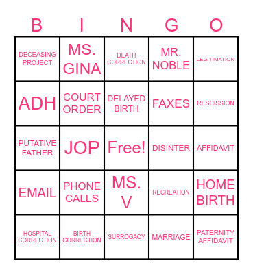 VITAL RECORDS Bingo Card