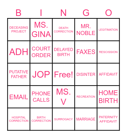 VITAL RECORDS Bingo Card