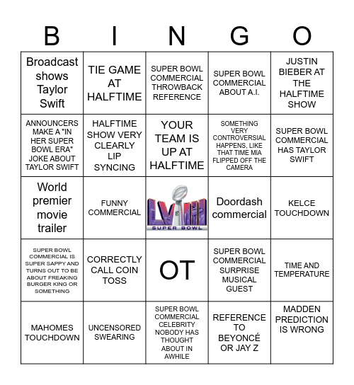 MarSi’s Super Bowl Bingo Card
