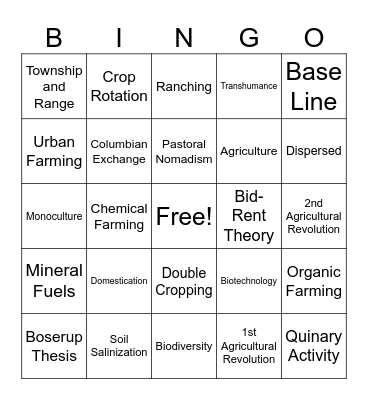 Unit 5 Vocabulary Bingo Card