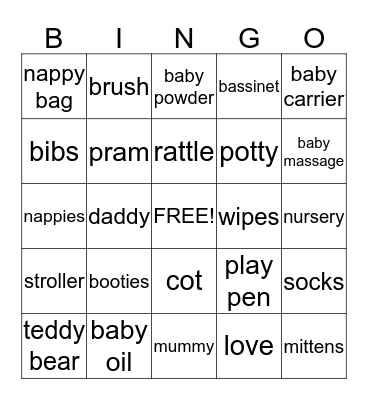 Baby Bingo Card