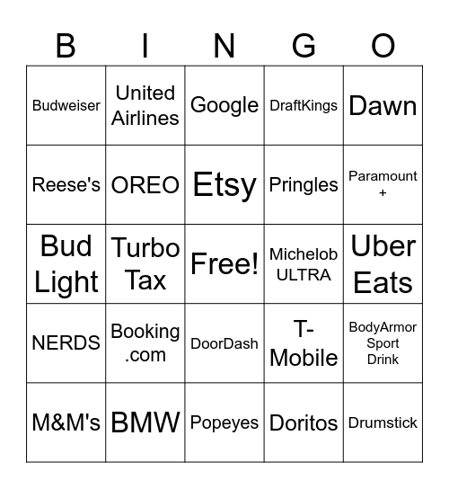 Super Bowl 2024 Bingo Card