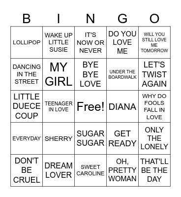 50's - 60's Bingo 2 Bingo Card