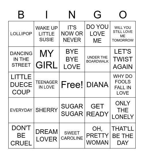 50's - 60's Bingo 2 Bingo Card