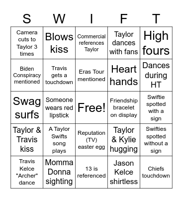 2024 Swiftie Bingo Card