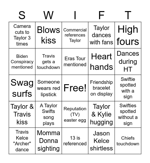 2024 Swiftie Bingo Card