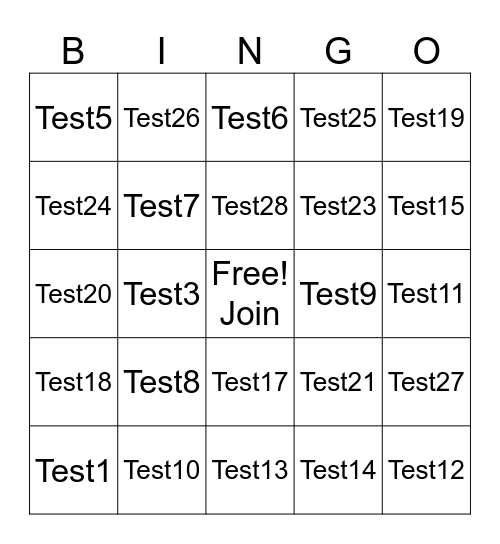 Test Bingo Card