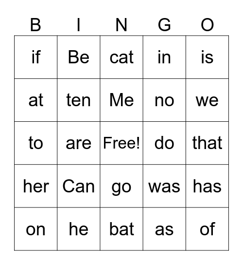 CVC Bingo Card
