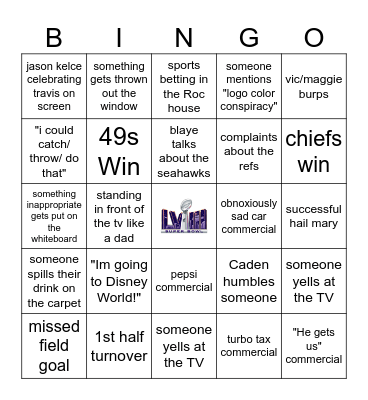 ROC 2024 Superbowl Bingo Card