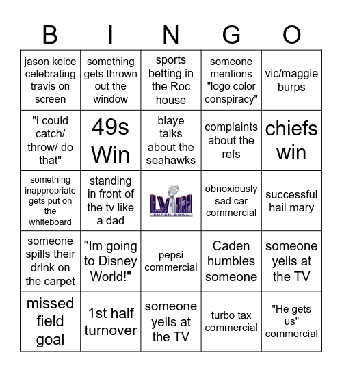 ROC 2024 Superbowl Bingo Card