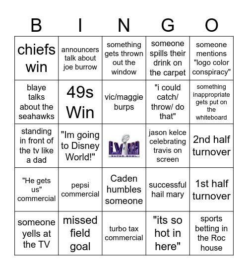 ROC 2024 Superbowl Bingo Card