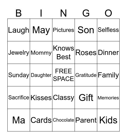 Mother's Day Bingo Card