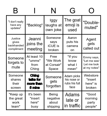 Corsair's Depressing BINGO Card