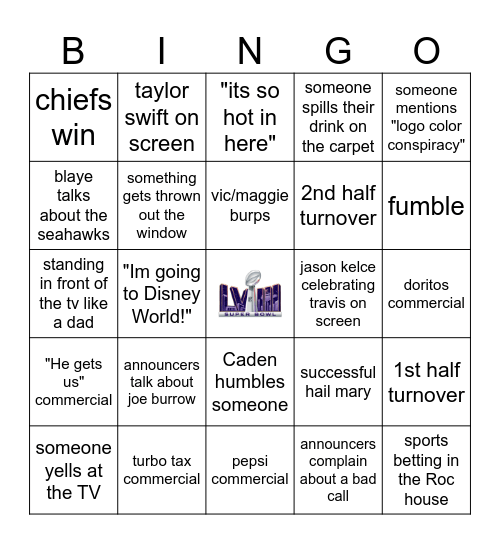 ROC 2024 Superbowl Bingo Card