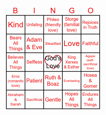 BIBLE VALENTINE'S Bingo Card