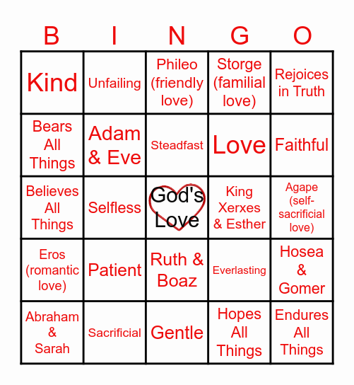 BIBLE VALENTINE'S Bingo Card