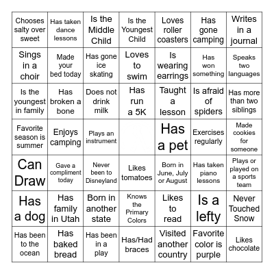 H&A Winter Gala Ice Breaker Bingo Card