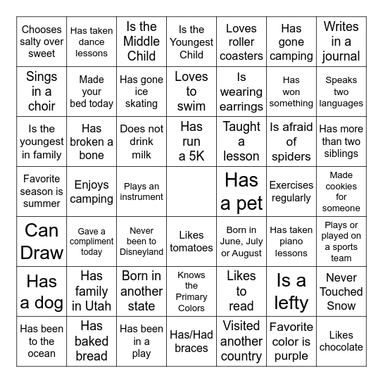 H&A Winter Gala Ice Breaker Bingo Card