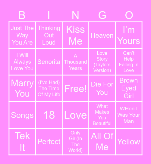 GUESS THE SONG Bingo Card