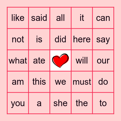 My Heart Words BINGO-K Bingo Card