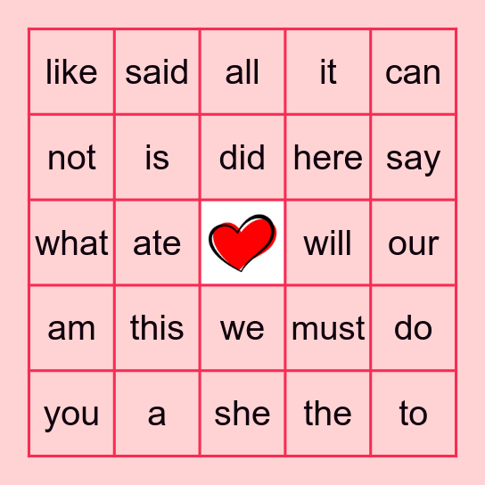 My Heart Words BINGO-K Bingo Card