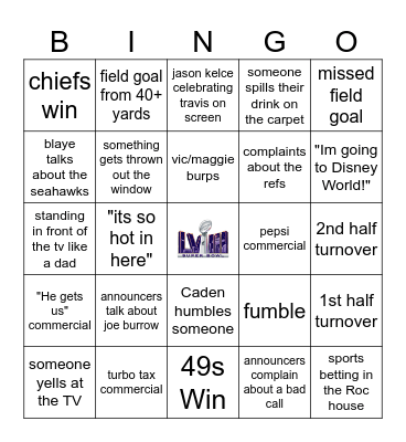 ROC 2024 Superbowl Bingo Card