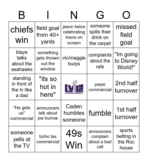 ROC 2024 Superbowl Bingo Card