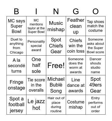 super dance comp bingo bowl Bingo Card