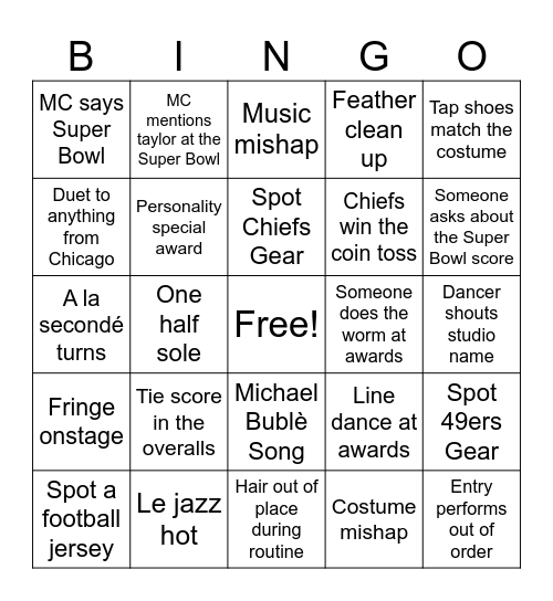 super dance comp bingo bowl Bingo Card