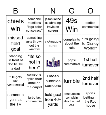 ROC 2024 Superbowl Bingo Card