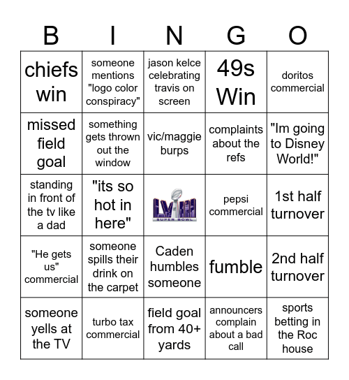 ROC 2024 Superbowl Bingo Card