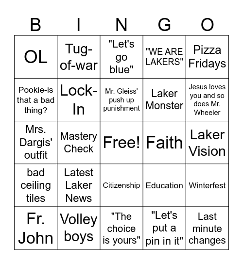 Laker Bingo Card