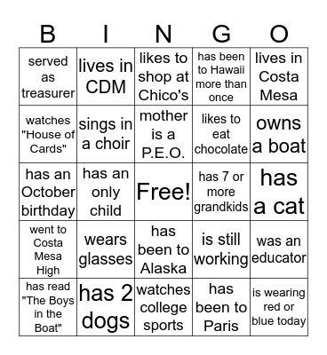 Find a Sister WHO... Bingo Card