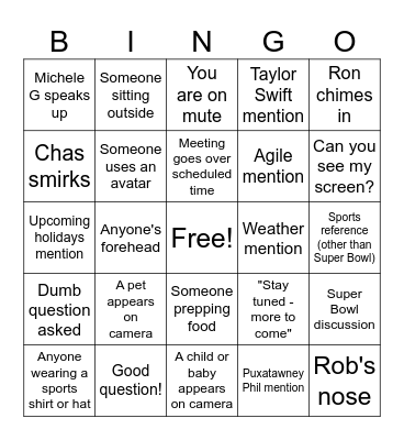 All Hands Meeting Bingo Card