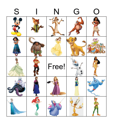 DISNEY SINGO Bingo Card