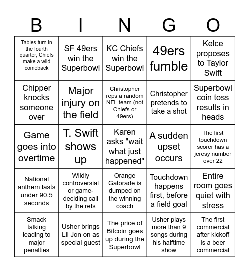 SUPERBOWL ASTROLOGY BINGO Card