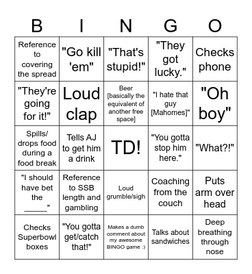 Scott Football-isms BINGO Card