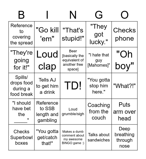 Scott Football-isms BINGO Card