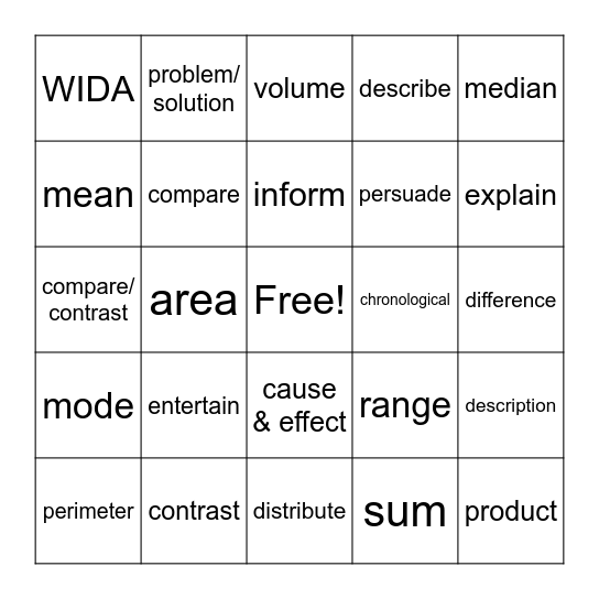 ELA/Math Vocab Bingo Card