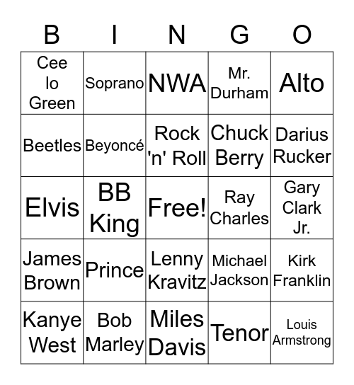Music Bingo Card
