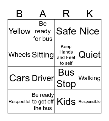 Husky Bark:Bus Bingo Card