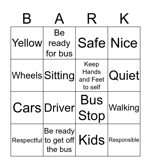 Husky Bark:Bus Bingo Card