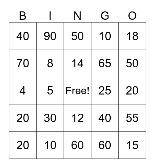2,5,10 Multiplication Bingo! Bingo Card