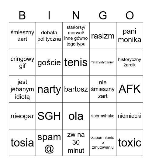 Kropson Bingo Card