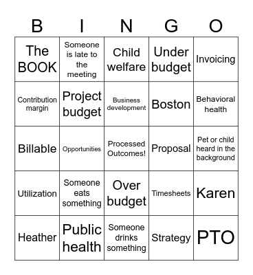 Processed Outcomes Team Meeting Bingo Card