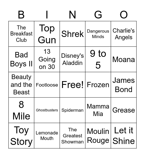 Iconic Movie Music Bingo Card