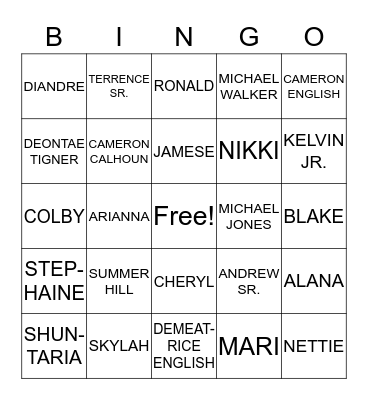 FAMILY TREE Bingo Card