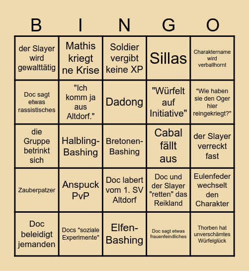 Warhammer PnP Bullshit-Bingo Card