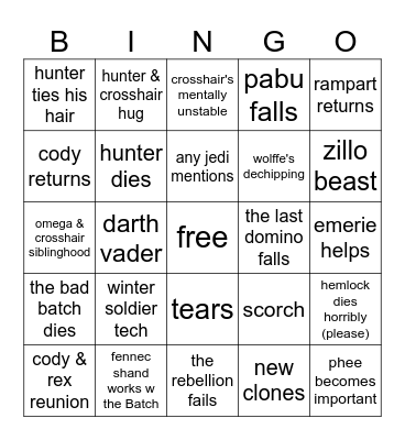 MOMOJEDI'S BAD BATCH S3 PREDICTIONS Bingo Card