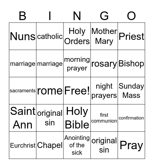 Sacramental Bingo Card